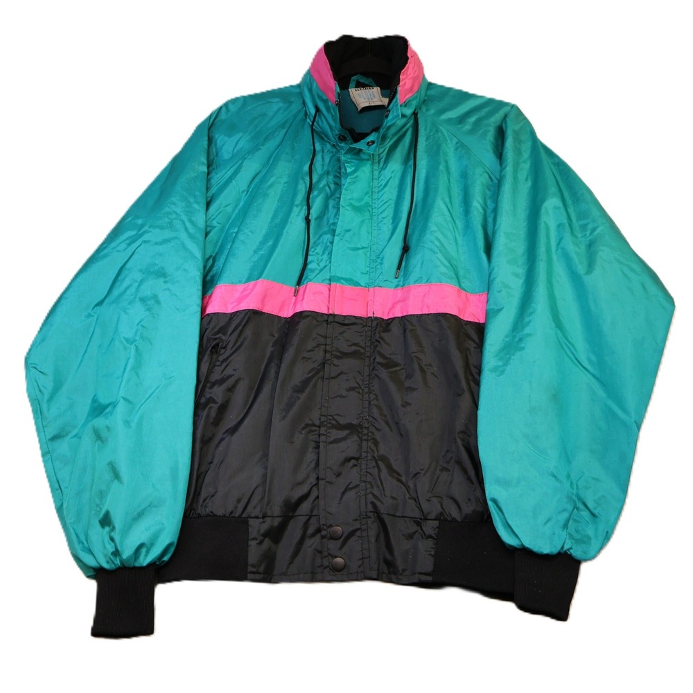 Seattle Blues Mens L Windbreaker Teal Black Pink Vintage Colorblock Jacket